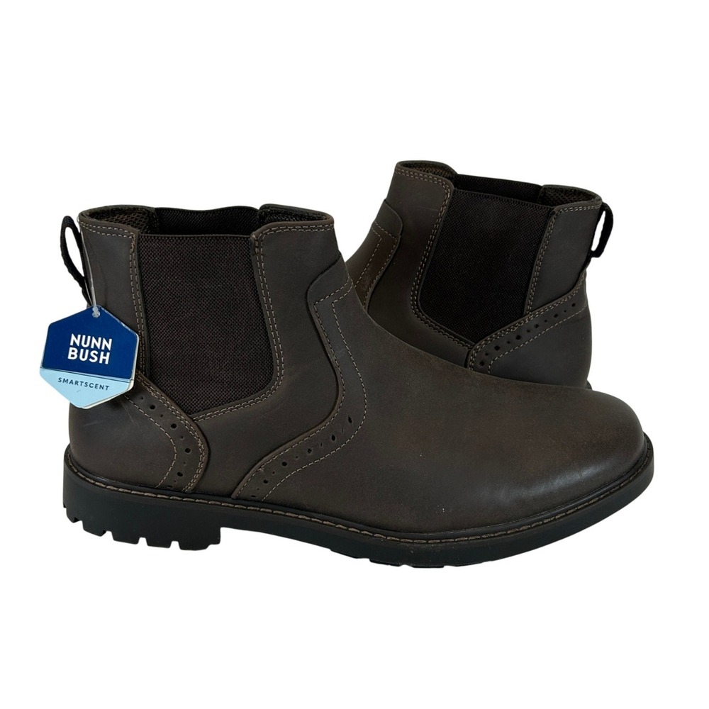 Nunn Bush Mens Dark Brown Leather‎ Chelsea Brogue Lug Sole Boots 11.5 NEW